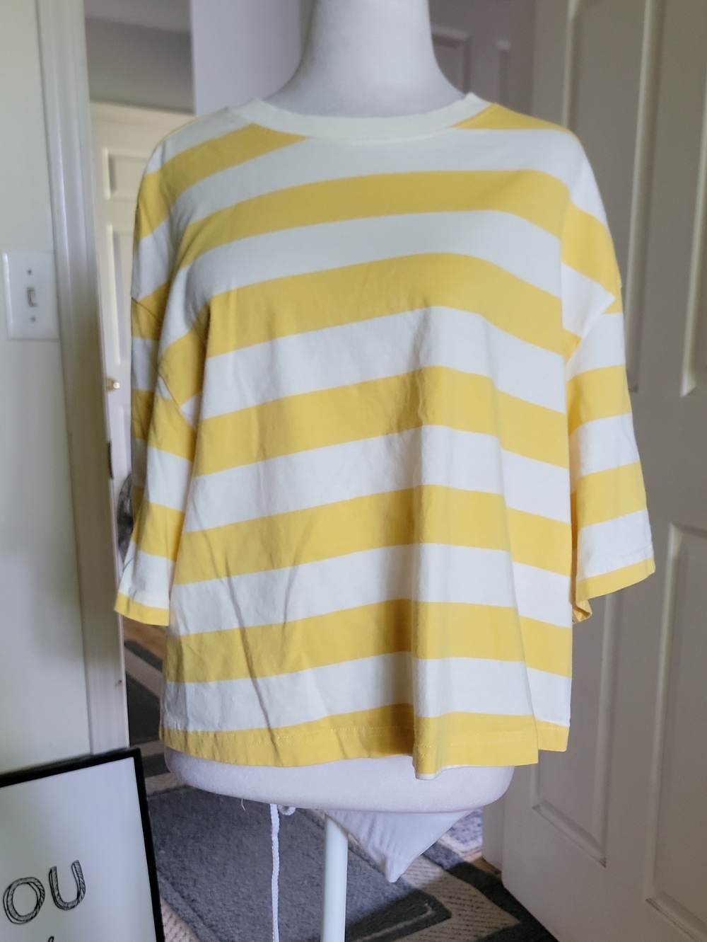 H&M Women’s Yellow and White Stripe Boxy Tee